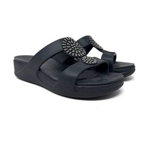 CROCS Monterey Diamante Wedge Sandal Womens Size 10 Black Embellished Dual Strap